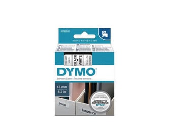 Dymo D1 Labelcassette, 12 mm x 7 m, Zwart op Wit artikel afbeelding
