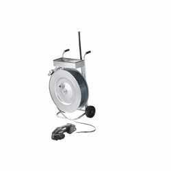 PET-set voor zware lasten bestaande uit bandhaspel, omsnoeringsapparaat met accu, PET-band voor bandbreedte 19 mm