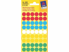 Etiket Avery Zweckform 3088 rond 12mm assorti 270stuks