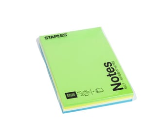 Staples Super Sticky Zelfklevend Notitieblok, 101 x 150 mm, Assortiment (pak 4 x 45 vel) artikel afbeelding