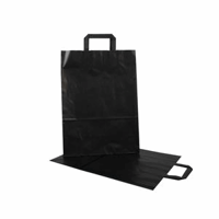 Papieren draagtas met platte zwarte handgreep 22+11x36cm, 80 grams, kleur zwart