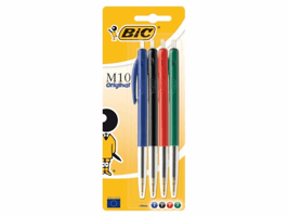 Balpen Bic M10 medium assorti blister à 4 stuks