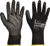Gebreide naadloze nylon handschoenen met dunne PU laag in de handpalm en op de vingers en elastische manchet. artikel afbeelding