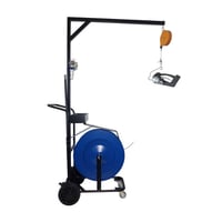 Omsnoeringsstation voor PP- en PET-band voor bandbreedte 12,7 - 16 mm verrijdbaar, met materiaalvak