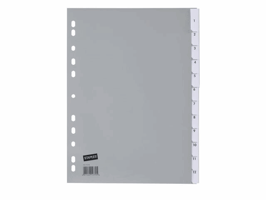 Staples Tabbladen grijs kunststof 11 rings, A4, 10 venstertabs (set 10 vel)