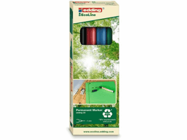 Edding 25 EcoLine permanente marker, ronde punt, 1 mm lijndikte, verpakking met 4 kleuren, zwart, rood, blauw, groen (pak 4 stuks)