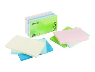 Staples Super Sticky Zelfklevend Notitieblok, 127 x 76 mm, Assortiment (pak 6 x 90 vel) artikel afbeelding
