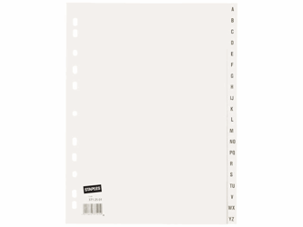 Staples Tabbladen grijs kunststof 11 rings, A4, bedrukte tabs, A-Z artikel afbeelding