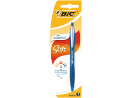 Balpen Bic Atlantis soft metalen clip clic medium blauw bister à 1 stuk