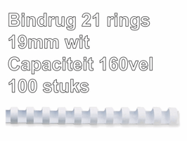 Bindrug GBC 19mm 21rings A4 wit 100 stuks