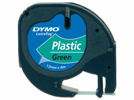 Labeltape Dymo letratag 91204 12mmx4m plastic zwart op groen