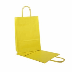 Papieren draagtas met gedraaide handgreep 22+10x31cm, 90 grams, kleur geel artikel afbeelding