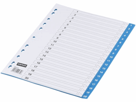 Staples Tabbladen blauw kunststof 11 rings, A4, bedrukte tabs, 1-20 (set 20 vel)