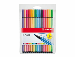 Viltstift STABILO Pen 68/15 medium assorti etui à 10+5 neon kleuren