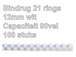 Bindrug Fellowes 12mm 21rings A4 wit 100 stuks