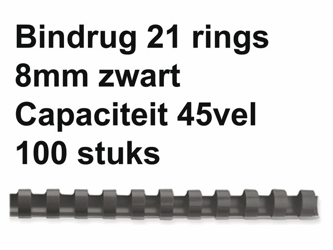 BINDRUG FELLOWES 8MM 21RINGS A4 ZWART artikel afbeelding