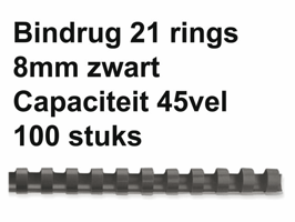 Bindrug Fellowes 8mm 21rings A4 zwart 100 stuks