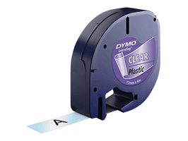Dymo Letratag labeltape 91205 plastic 12mm x 4 m zwart op transparant