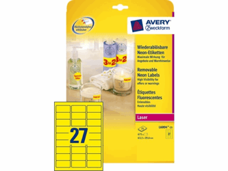 ETIKET AVERY L6004-25 63.5X29.6 NEON GEEL 675ST artikel afbeelding