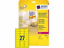 Etiket Avery L6004-25 63.5x29.6 neon geel 675stuks