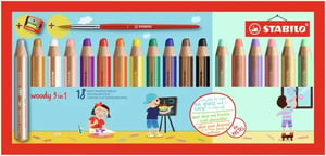 Kleurpotloden STABILO Woody 880/18 set à 18 kleuren met puntenslijper