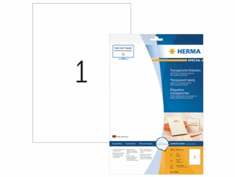 Herma Glanzend Inkjetetiket, Polyesterfolie, 210 x 297 mm, transparant (pak 10 stuks) artikel afbeelding