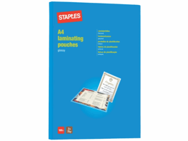 Staples Lamineerhoes A4, 216 x 303 mm, 2 x 75 micron, glanzend (pak 100 stuks)