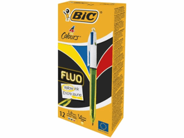 BiC Balpen 4 Colours Fluo (pak 12 stuks)