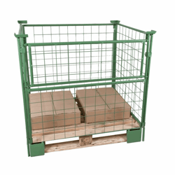 Palletframe nuttige hoogte 1200 mm, als aanzetframe b x l = 800x1200 mm, 1 lange wand half neerklapbaar