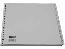 Staples Tabbladen grijs kunststof 23 rings, A4, bedrukte tabs, 1-52 (set 52 vel)