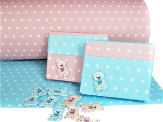 50cm x 100 mtr. gecoat papier 75 gram, blauw/roze