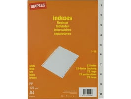 Staples Karton, blanco tabblad, 10-delig, A4, wit (set 10 vel)