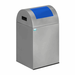 Zelfdovende afvalbak voor kringloopmateriaal inhoud 43 l, b x h x d = 320x600x320 mm zilver, klep blauw artikel afbeelding