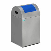 Zelfdovende afvalbak voor kringloopmateriaal inhoud 43 l, b x h x d = 320x600x320 mm zilver, klep blauw