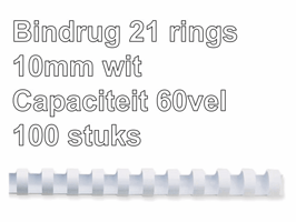 Bindrug Fellowes 10mm 21rings A4 wit 100 stuks