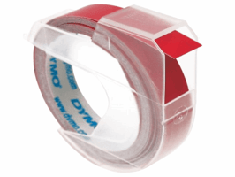 Reliëftape Dymo embossing vinyl 9mm wit op rood