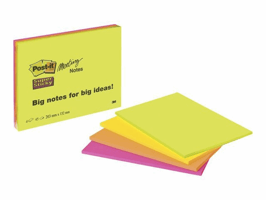 Post-it® Blok Super Sticky vergadernotes 203 x 152 mm, diverse neon- en ultrakleuren, verpakking van 4, 45 vel (pak 4 stuks)