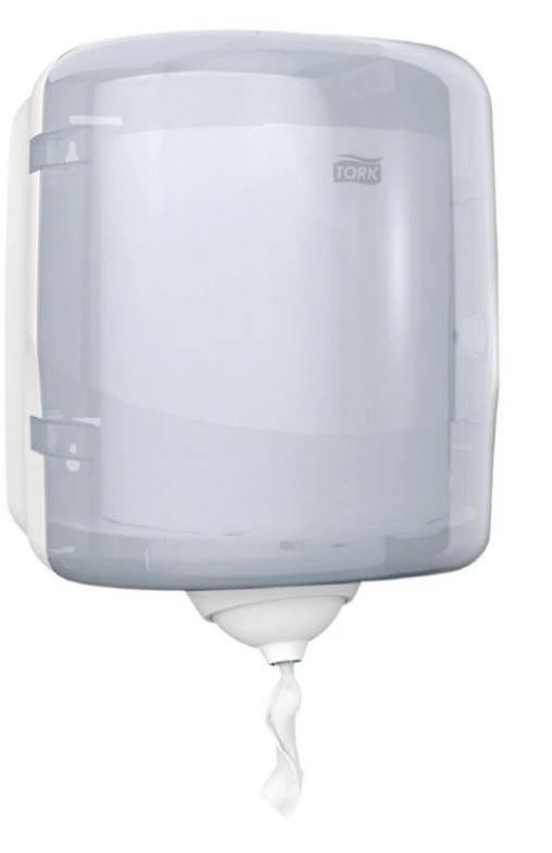 Centerfeed-dispenser met kleinere mond voor doek voor doek uitgifte.
