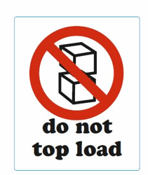 Do not top load. GevarenetiketT24, 97X97mm. Wit opdruk zwart-rood. (rol à 1000 etiketten) artikel afbeelding