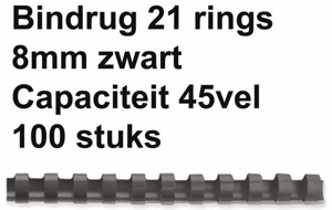 Bindrug GBC 8mm 21rings A4 zwart 100 stuks