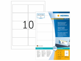 Herma Verwijderbaar papieretiket, 96 x 50,8 mm, 100 vellen, 10 etiketten per A4-vel, wit (pak 1000 stuks)
