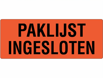 Gevarenetiket A6, 90X48mm rood opdruk zwart. Bedrukking Paklijst Ingesloten artikel afbeelding