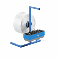 Haspel voor polyester omsnoeringsband draagbaar met materiaalvak voor bandbreedte 13 - 19 mm