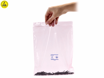 ESD Antistatische pinkpoly zak met zipsluiting afmeting 254x305mm, dikte 90micron, verpakt per 100 stuks artikel afbeelding