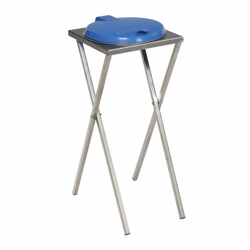 Hygiënische afvalzakstandaard van roestvast staal voor inhoud 120 l, handmatige dekselopening blauw, als RAL 5015