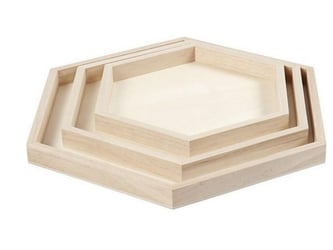 Creotime Dienblad hexagonaal hout (pak 3 stuks)