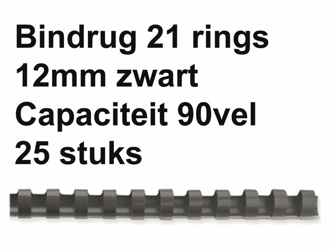 BINDRUG FELLOWES 12MM 21RINGS A4 ZWART artikel afbeelding