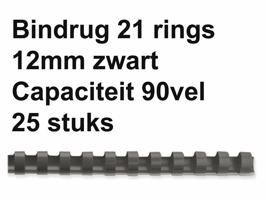 Bindrug Fellowes 12mm 21rings A4 zwart 25 stuks