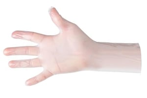Vinyl handschoen. Wit/Transp. Poedervrij Maat XL