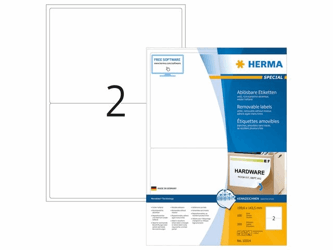 Herma Verwijderbaar papieretiket, 199,6 x 143,5 mm, 100 vellen, 2 etiketten per A4-vel, wit (pak 200 stuks) artikel afbeelding